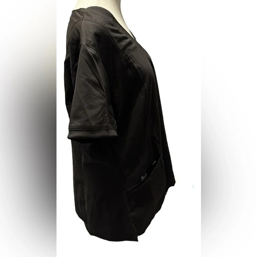 Grey’s Anatomy 4 Pocket Vneck Love Zipper Top Scrub Black Size XL - Picture 4 of 7